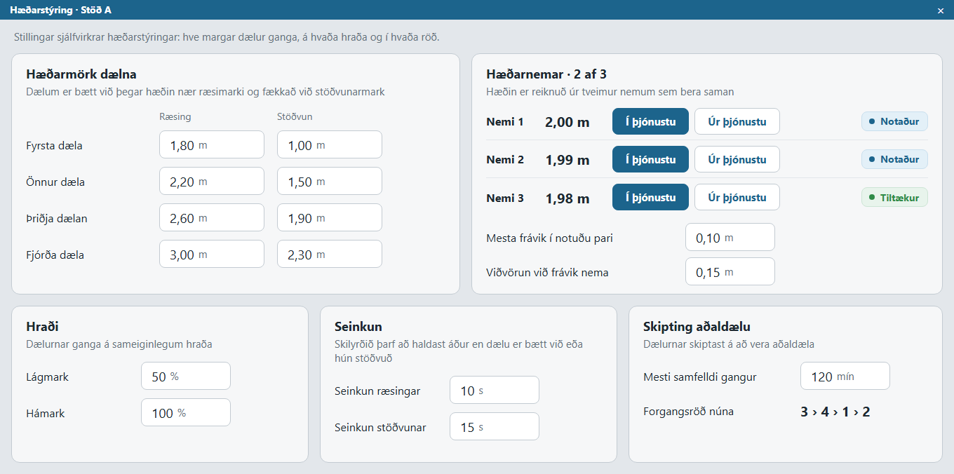 Stillingar hæðarstýringar